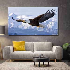 Eagle in a Mountain Clouds Canvas Wall Art Design /  POSTER or CANVAS READY to Hang / Poster Print Decor for Home & Office Decoration Art