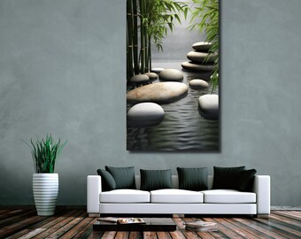 Zen Garden Canvas Wall Art: Calming Bamboo & Stones Decor Print, Giclee Fine, Housewarming Gift