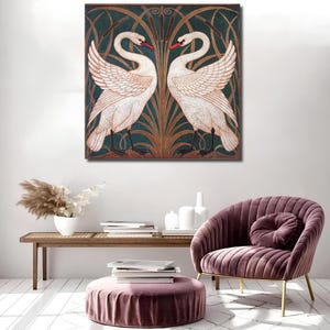 Swan and Rush and Iris by Walter Crane Canvas Wall Art Two Swans Walter Crane Famous Artwork Print Fine Art Print Art Nouveau Lovers Gift