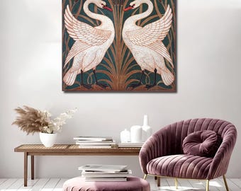 Walter Crane Art Nouveau Swans Canvastavla: Älskargåva