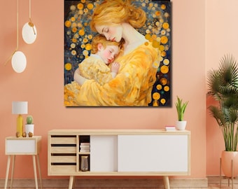 グスタフ・クリムト：母と子のキャンバスアート/女性らしさの重要な