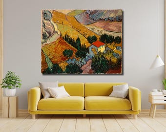 Van Gogh Landscape Canvas Print: House and Ploughman, Fine Art Giclee