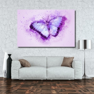Abstract Butterfly Painting on Canvas Original Butterfly Wall Art Purple Butterfly Art Large Artwork Framed Butterfly Purple ButterflyCanvas