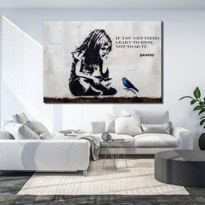 Banksy Little Girl Inspirational Blue Bird Quote -Stunning Framed Art Print, Home Decor Print,Housewarming, Artwork Satin Paper Poster Print