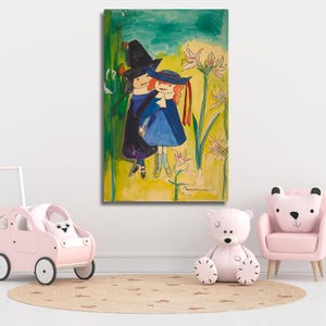 Madeline and Pepito By Ludwig Bemelmans Framed Canvas Art Quality Print,Ludwig Bemelmans Painting,Home Decor,Madeline at the Zoo Poster