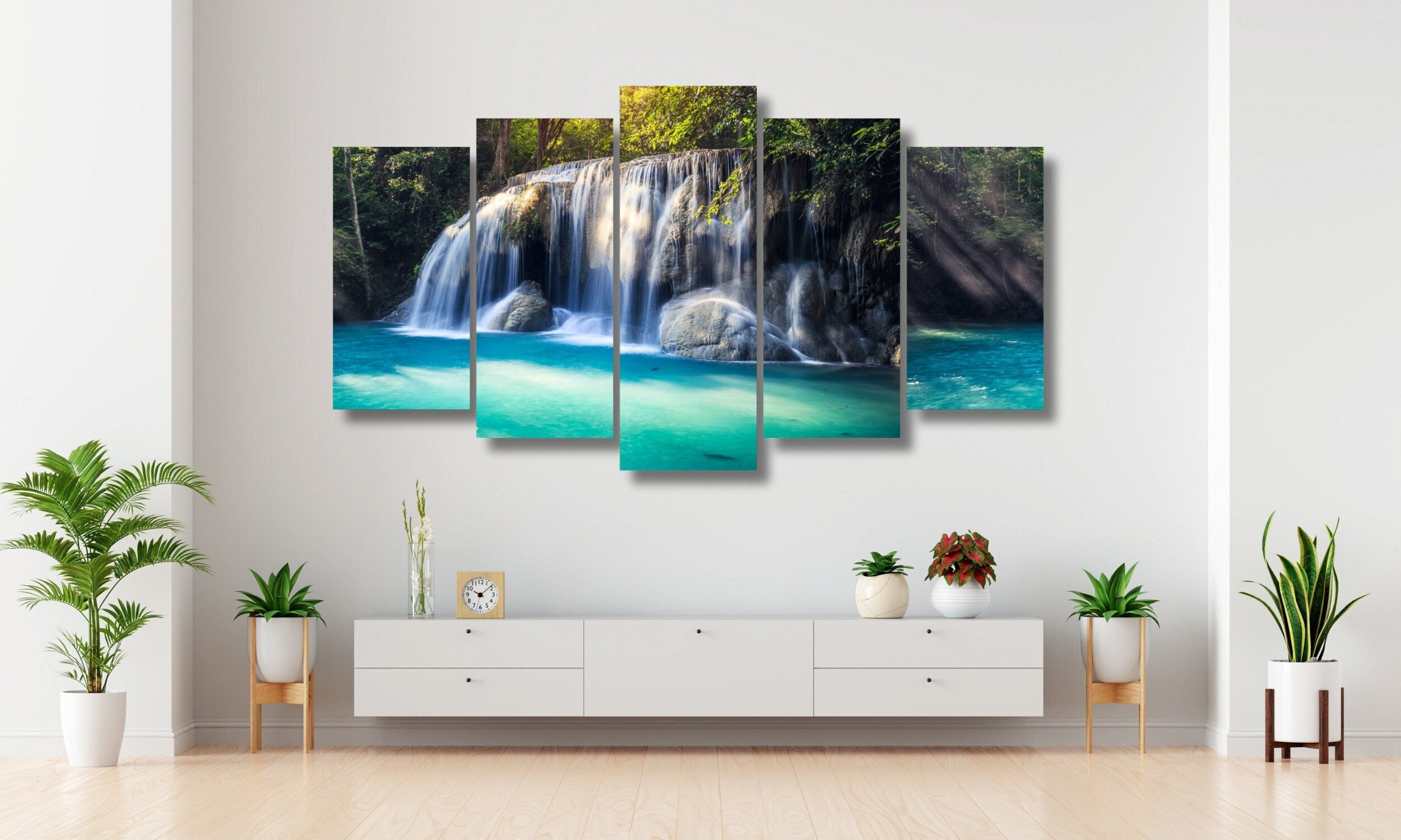 Canvas Waterfall Nature Scenery 5 Piece Canvas Wall Art Framed Multi ...