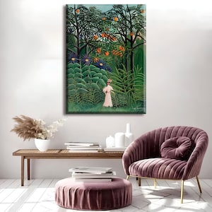 Henri Rousseau Canvas Poster Print, Woman Walking in an Exotic Forest (Femme se promenant dans une forêt exotique) (1905) by Henri Rousseau