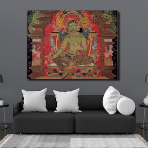 Buddhist Green Tara Thangka Print, Canvas Wall Art, Home Decor Poster for Peace & Serenity, Central Tibet Art, Giclee Fine Art