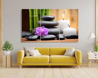 Zen Spa Canvas Art: Orchid, Candle & Bamboo - Relaxation Decor