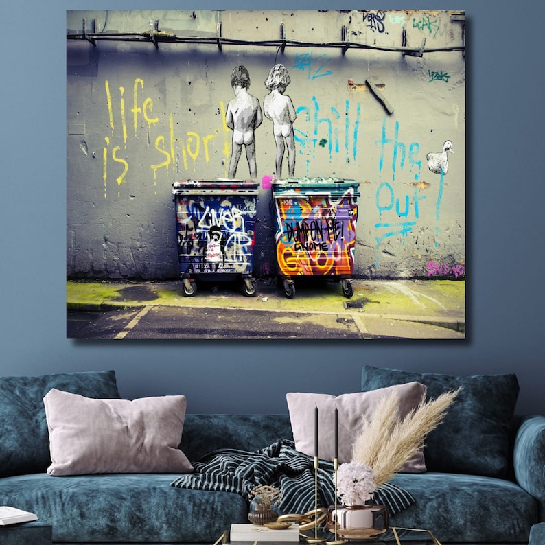 Banksy Peeing Boys Wall Decor, Banksy Boy Wall Art, Graffiti Wall Art
