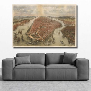 Art d'impression de carte vintage de New York, affiche de carte rétro de New York, art mural Nursey, cadeau d'anniversaire de pendaison de crémaillère, carte de style ancien, Texas, art mural de bureau