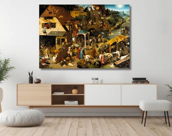 Pieter Bruegel the Elder: Netherlandish Proverbs, Fine Art Print/Poster, Giclee Fine, Home Decor Canvas
