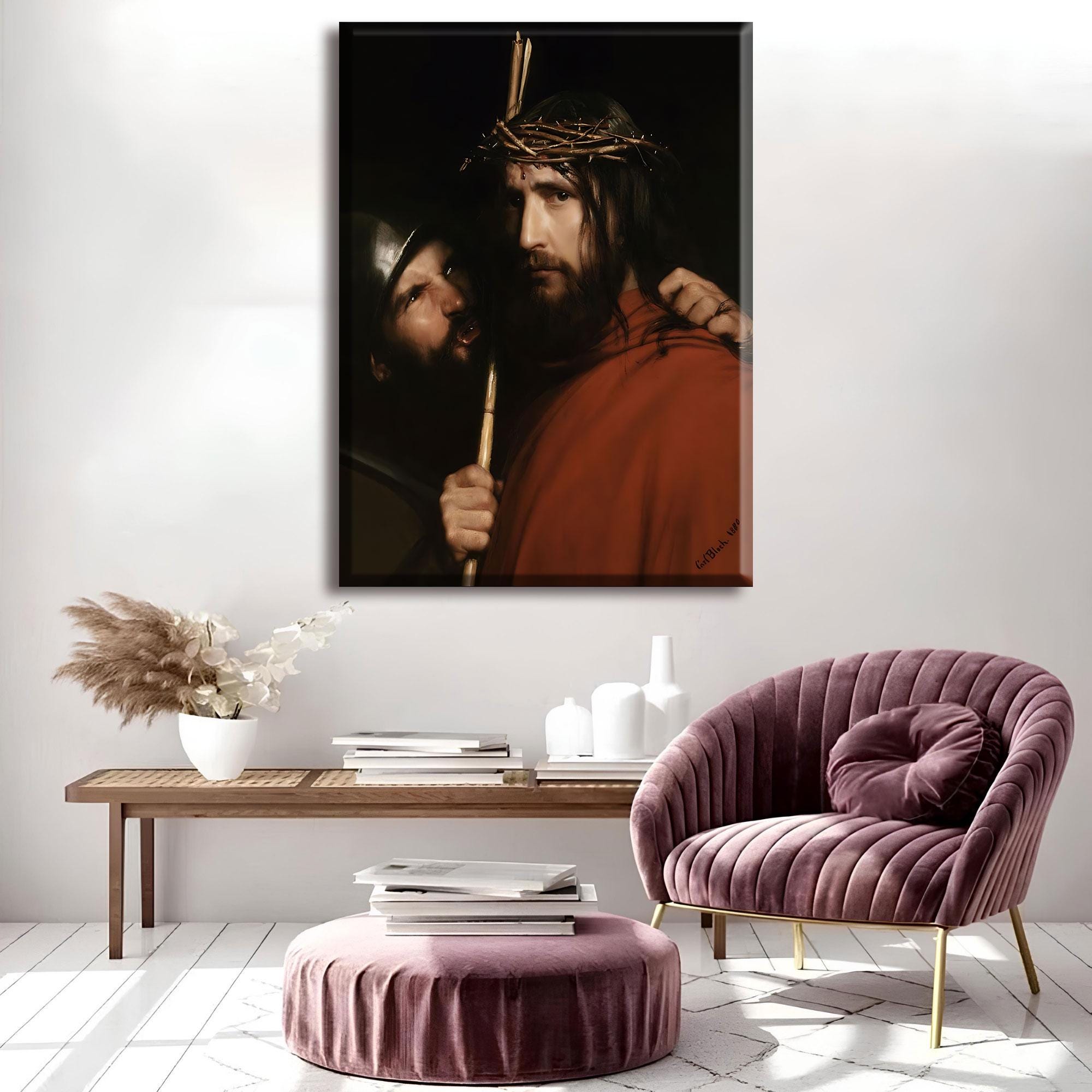 Carl Bloch Painting: Christ with Mocking Soldier (1880) Canvas Gallery Wrapped or Framed Giclee Canvas Wall Art Print, Home Decor Print