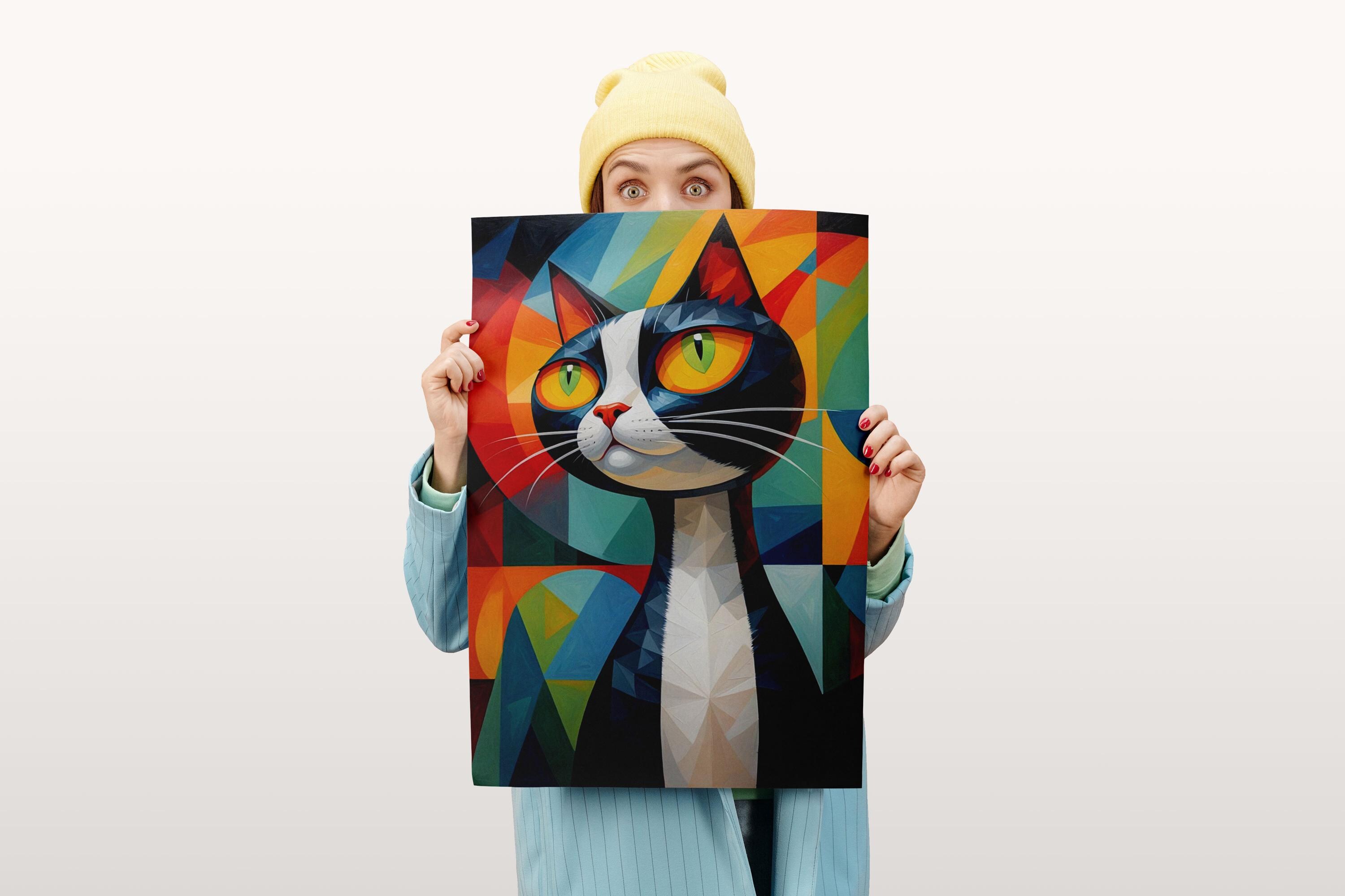 Poster Quadro Su Tela 80x80 Cm - Gatto Colorato In Stile Kandinsky Astratto - Stampa Murale Senza Cornice Per Cameretta E Soggiorno - 5