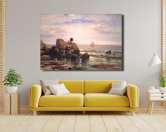 Edward Moran Painting Print: Henrik Hudson in New York Harbor Canvas Art