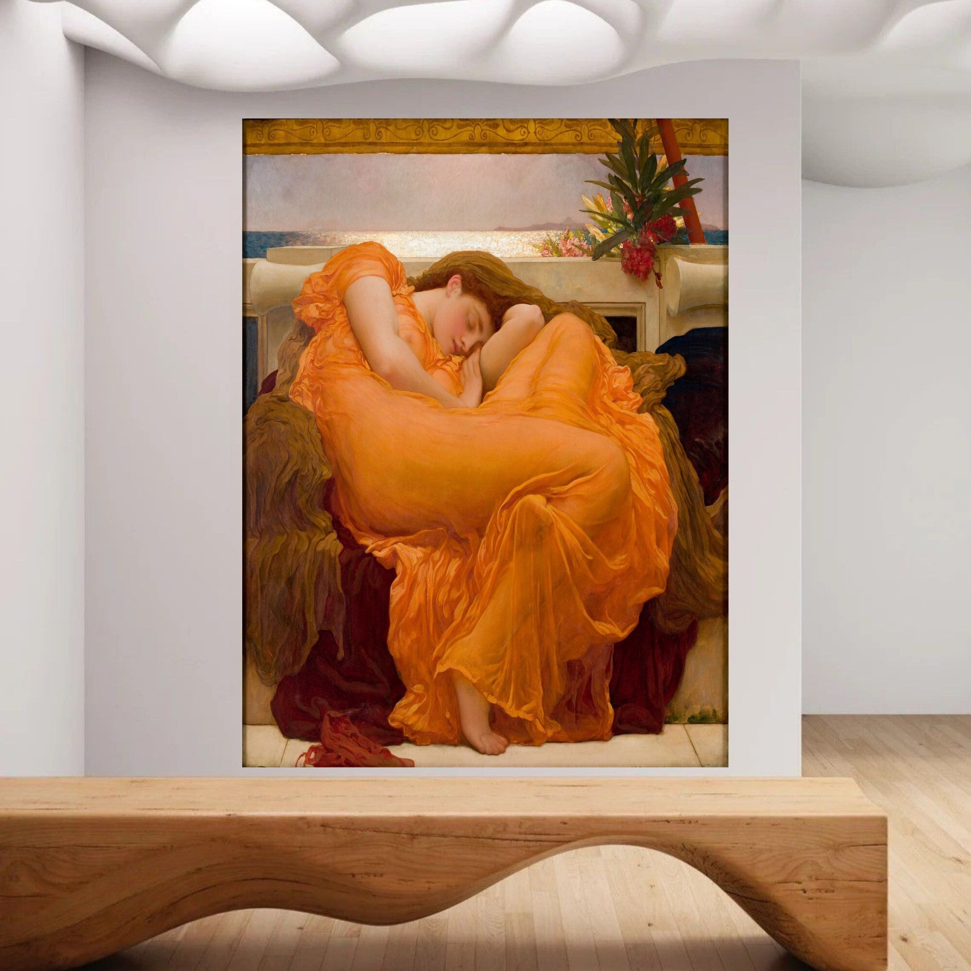 額装済/Asleep on/フェルディナンド シアナ Flaming June Canvas Art: Frederic Lord Leighton Photo Print - Etsy