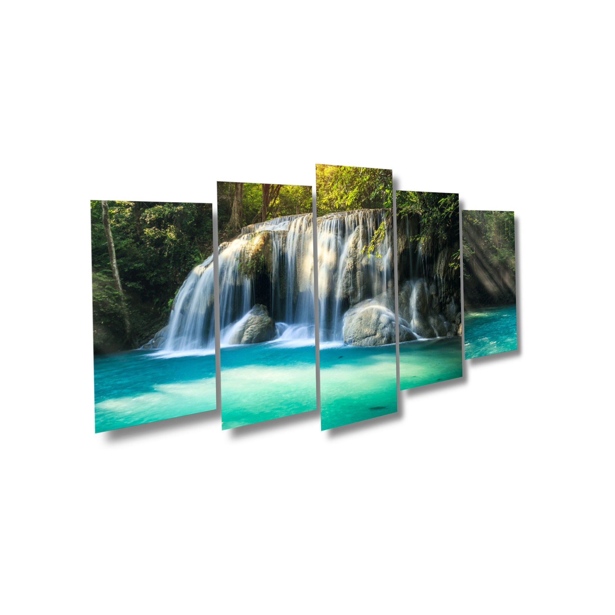 Canvas Waterfall Nature Scenery 5 Piece Canvas Wall Art Framed Multi ...