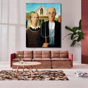 American Gothic 1930, Grant Wood, Famous  Painting,Grant Wood Art | Canvas Wall Art Home Decor, Exhibition Poster, American Art Poster Decor