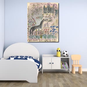 Grey Horse and Castle By Ludwig Bemelmans Quality Print Framed Canvas Art, Ludwig Bemelmans Painting,Home Decor, Madeline at the Zoo Poster