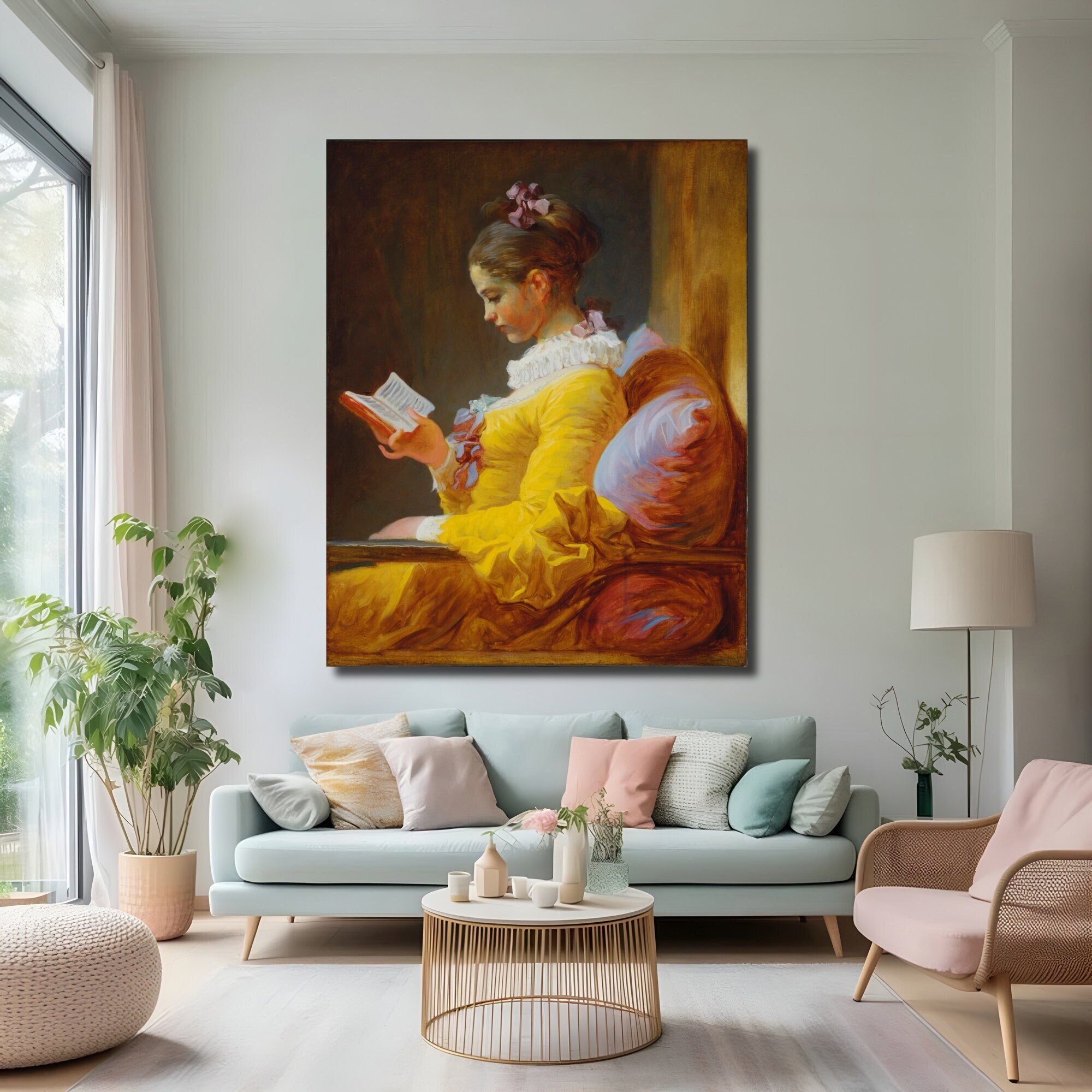 フラゴナール「読書する少女」キャンバスプリント：ジャン・オノレ