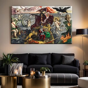 Theodor de Bry Painting: Battle Between Francisco Poras and Columbus on Jamaica. Illustration from Grand Voyages. Canvas Fine Art Print