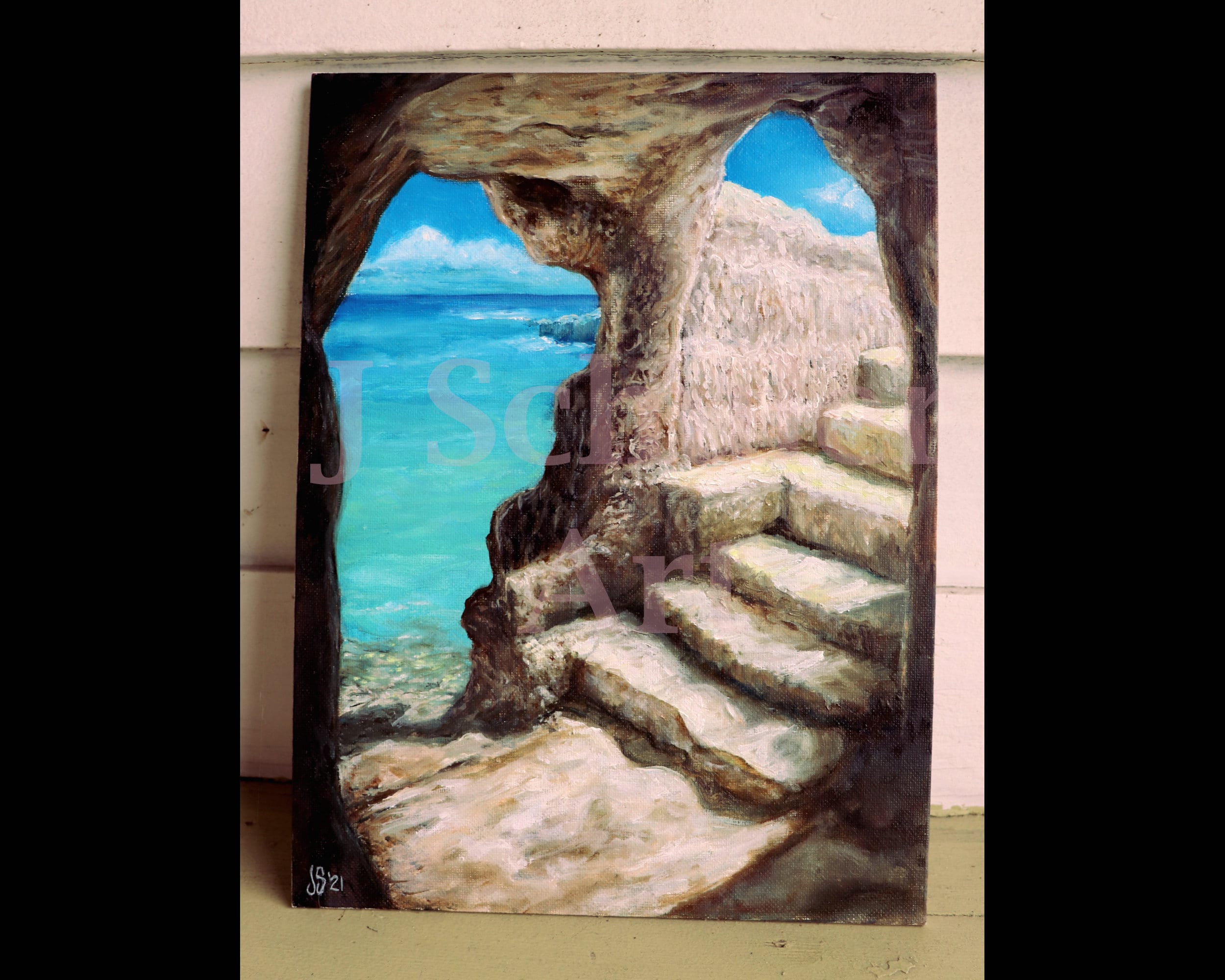 Cave of Poetry, Original Oil Painting, Landscape, Italy, Grotta 