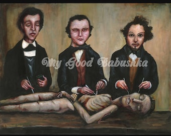 The Three Anatomists Print, Vintage Medical Themed Art, Victorian Doctors, Memento Mori, Anatomical Art, Dissection, Corpse, Autopsy