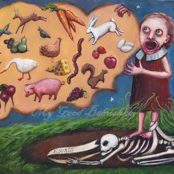 The Hungry Grass, Esurio, Original Painting, Cursed Ground, Irish Folk Tale, Fairy Tale, Death Curse, Dark Art, Macabre, Skeleton, Spooky