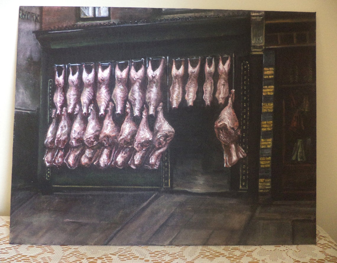 The Butcher Shop Original Painting Victorian Themed Art Etsy
