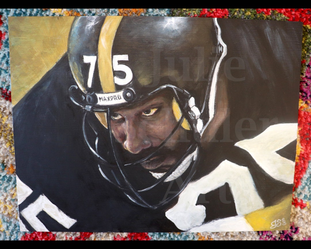 Mean Joe Greene, Portrait, Painting 9x 12, Pittsburgh, 1970s, Steelers