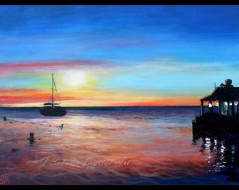 Pier at Sunset. Instant Print Art. Digital Download, Beach, Boat, Caribbean, Vacation, Tropical, Night, Aruba, Summer Vibes, Seascape