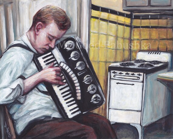 Uben Akkordeon In Der Kuche Original Gemalde Musik Musiker Etsy