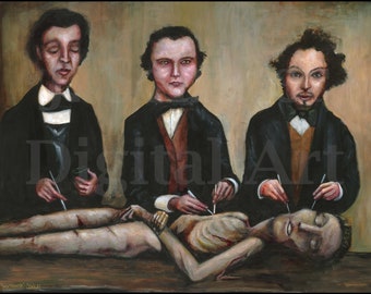 The Three Anatomists, Instant Printable Art, Digital Download, Anatomy, Medicine, History, Dark Art, Dissection, Surgeon, Doctors