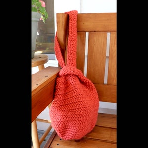 Bolso de mano con nudo japonés coral, bolso de mano, bolso de hombro, bolso de mano, tejido a mano, color melocotón, rosa, acrílico, lavable a máquina, tejido a mano