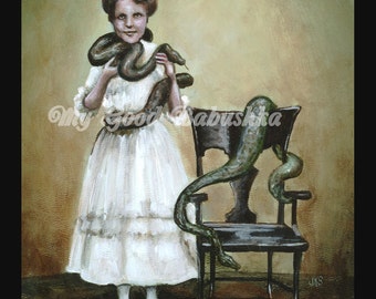 Lady Snake Charmer Print, Sideshow Art, Victorian Themed Art, Vintage Circus Art, Sideshow Performer, Snakes, Serpents White, Sepia