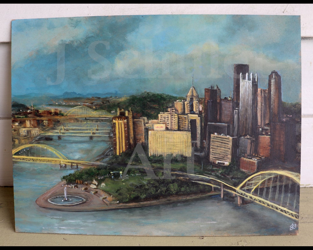 Pittsburgh Landscape Painting, Point State Park, Pennsylvania, 9 X 12