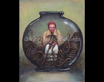 Witch Bottle Original Painting, Fairy Tale, Folk Tale, Superstition, Dark Art, Storybook Art, Baba Yaga, Labyrinth, Untying the Knots