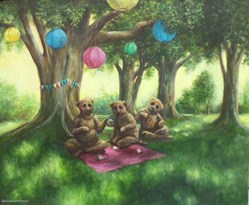 The Teddy Bear Picnic Large Original Painting Etsy