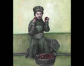 The Apple Seller, Original Painting, Fruit Vendor, 19th century, Food, Peddler, Portrait, Fruit Stand, Business, Farmer