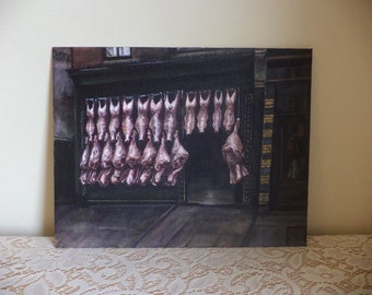 The Butcher Shop, Original Painting, Victorian Themed Art, Storefront, Butcher, Food, Meat, Macabre Art, Abattoir, Slaughterhouse, Carnivore