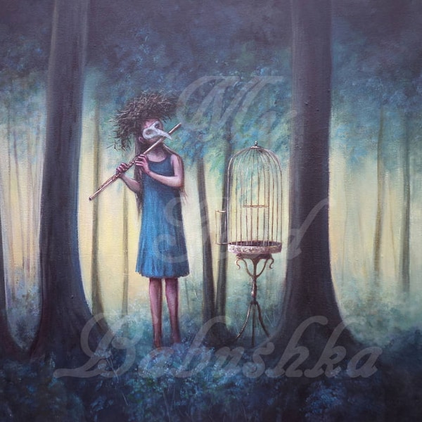 Flute Woman Painting Etsy
