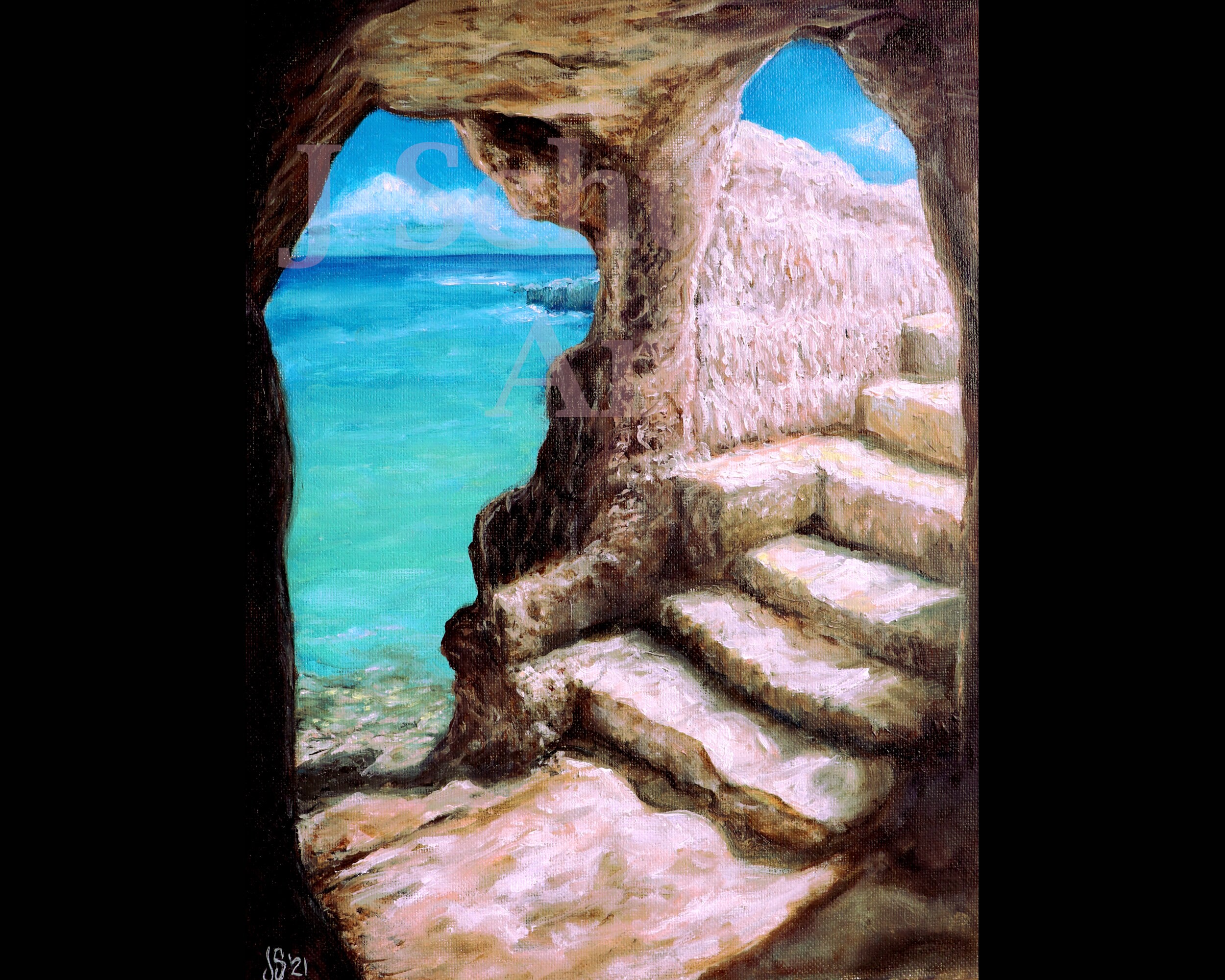 Cave of Poetry, Original Oil Painting, Landscape, Italy, Grotta 