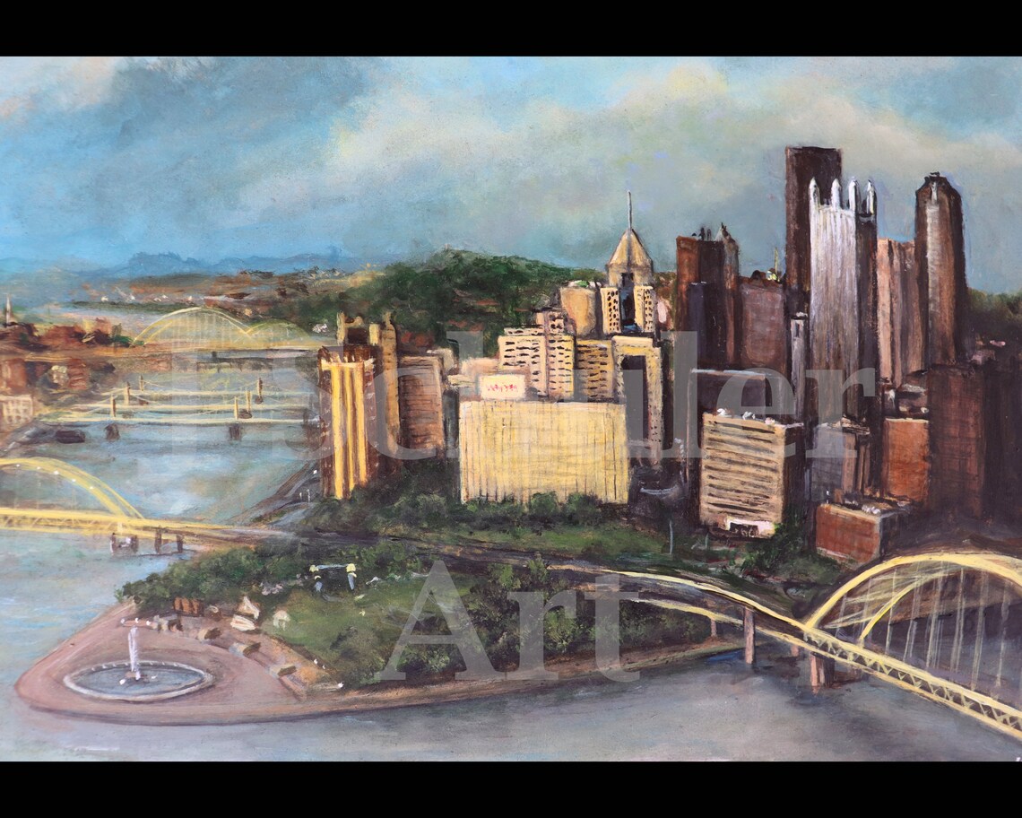 Pittsburgh Landscape Painting Point State Park Pennsylvania Etsy