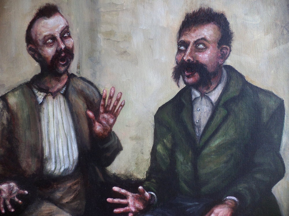 絵画 Conversation with materials The Conversation, Original Painting, Two Gentlemen, Animated