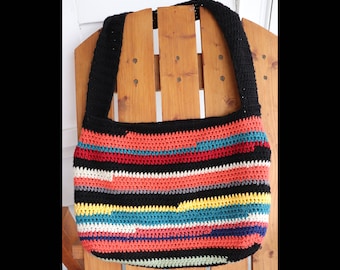 Multi Color Large Tote Bag, Handmade, Crochet, Purse, Shoulder Bag, Machine Wash and Dry, Coral, Blue, Yellow, Black