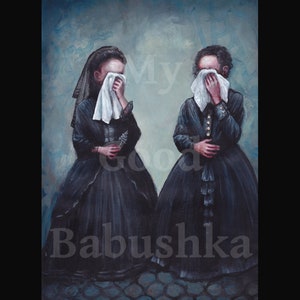 The Weepers Print: Victorian Mourning Women, Dark Art (8.5x11)