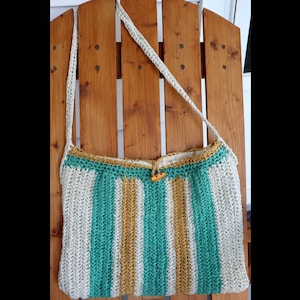 Bolso de hombro de rayas doradas y verdes caribeñas, tejido a mano, bolso de playa, bohemio, de crochet, con botón de palanca, forrado, monedero