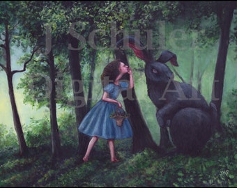 Whispering to the Blackberry Rabbit, Instant Printable Art, Digital Download, Forest, Folklore, Fairytale, Secret, Giant Rabbit, Woods