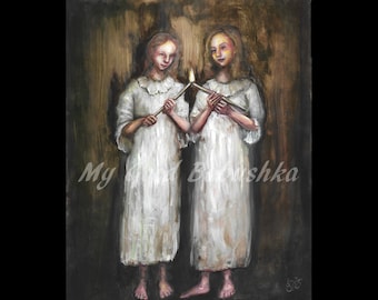 Candle, Original Painting, Girls, Candle Light, Nightgowns, Surreal, Night Light, Sharing, Light A Candle, White, Night, Darkness