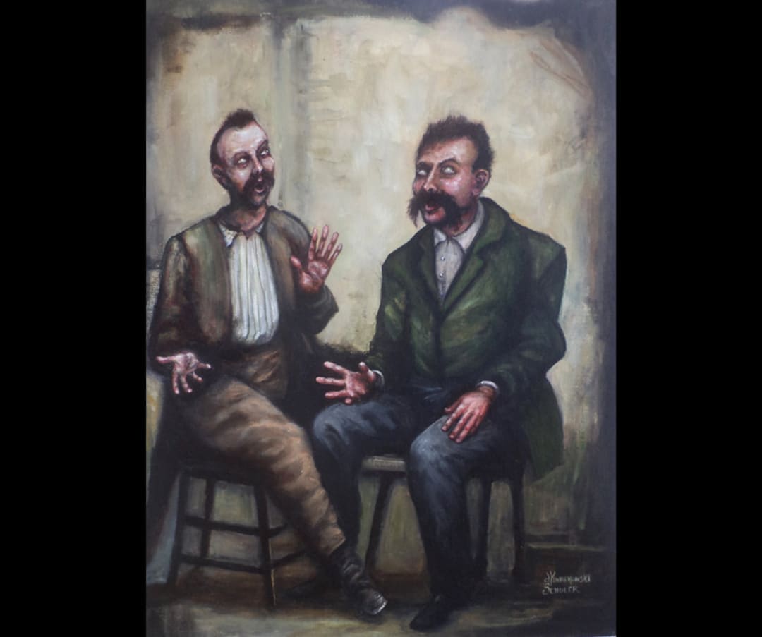 The Conversation, Original Painting, Two Gentlemen, Animated